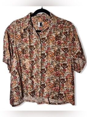 Vtg 90s Jennifer Moore‎ Jeanswear Floral Rayon Button Down Blouse Plus Sz. 1X
